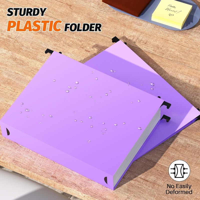 SHUTEX Extra Capacity Plastic Hanging File Folders,12 Pack Reinforced Hang Folders,Heavy Duty 2 Inch Expansion,Plastic Filing Cabinet Folders,Letter Size,Designed for Bulk Files, Medical Charts,Purple - Image 2